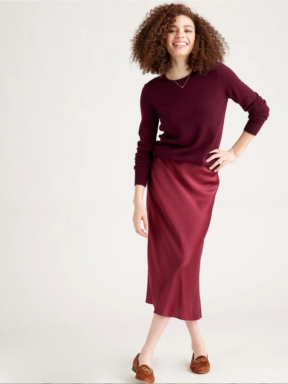 Quince Silk Burgundy Midi Skirt